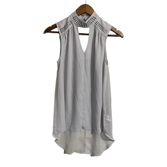 Studio Y Womens Y2K Gray Embellished Halter Neck Keyhole Semi Sheer Blouse Small - Picture 1 of 9